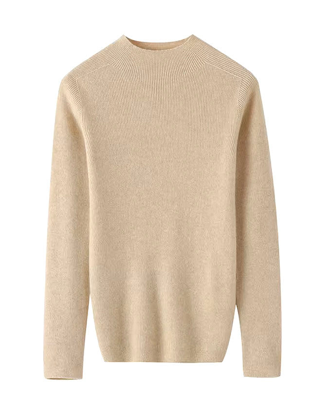 High Neck Cashmere Ribbed Turtleneck Sweater