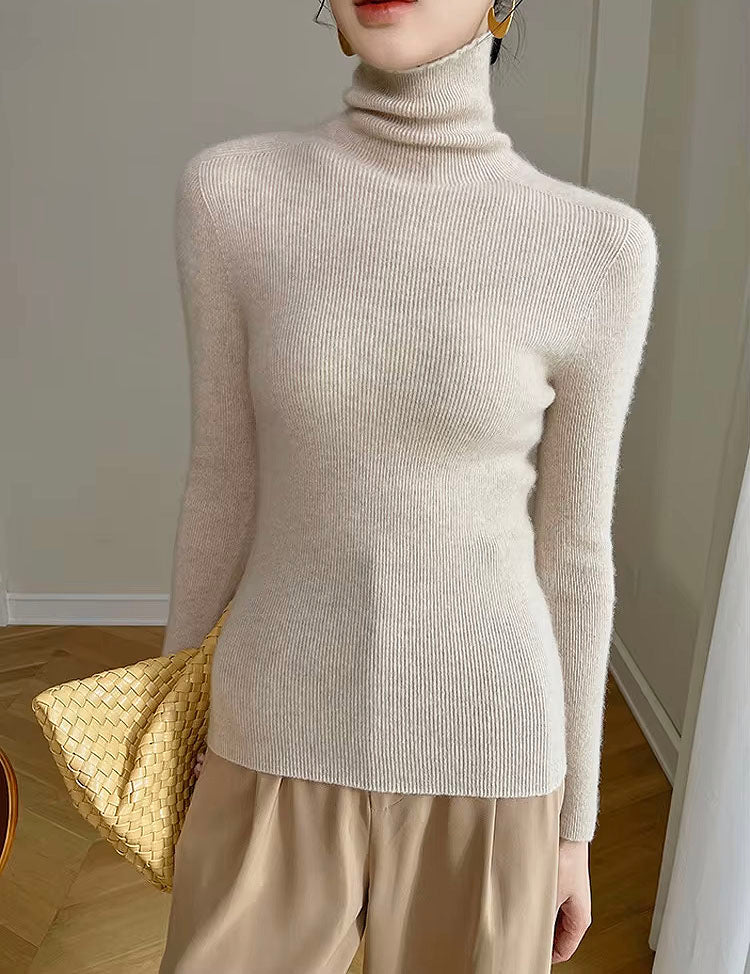 High Neck Cashmere Ribbed Turtleneck Sweater