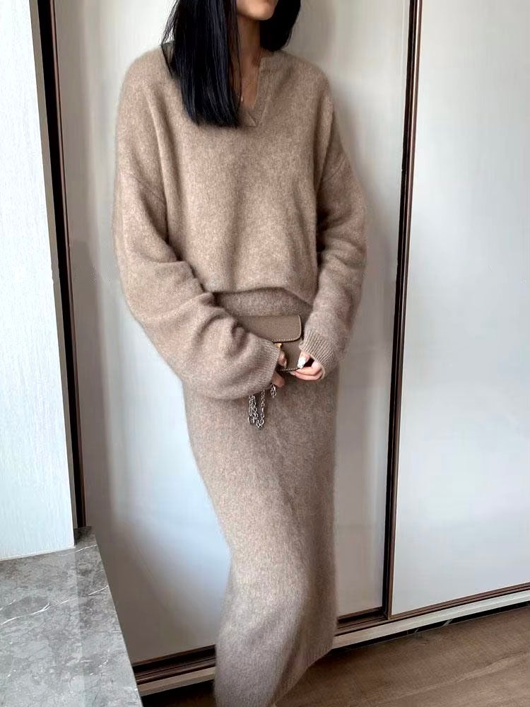 Cashmere Sweater & Midi Skirt Set