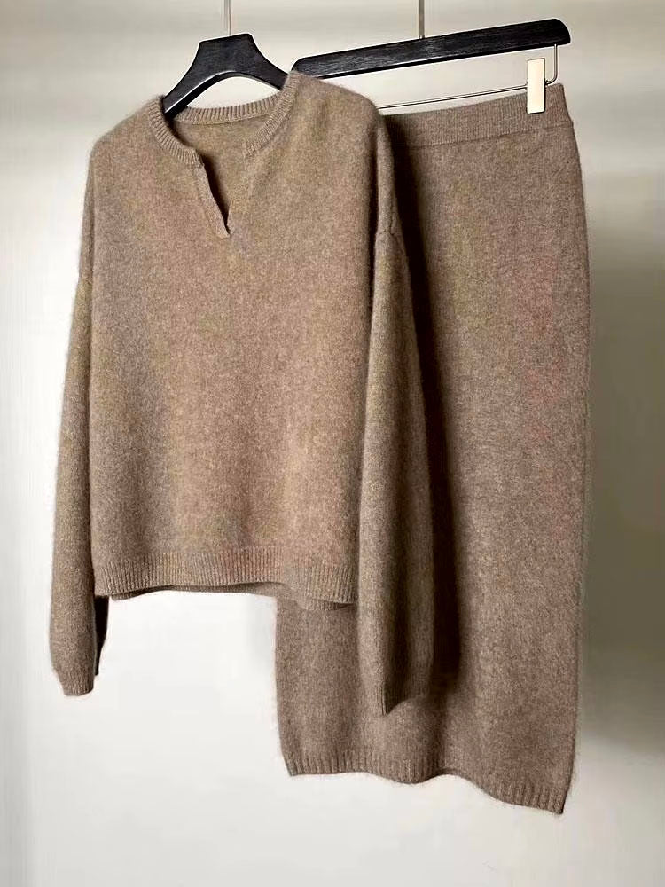 Cashmere Sweater & Midi Skirt Set