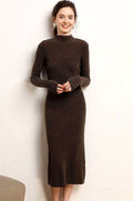 High Neck Knit Wool Midi Dress