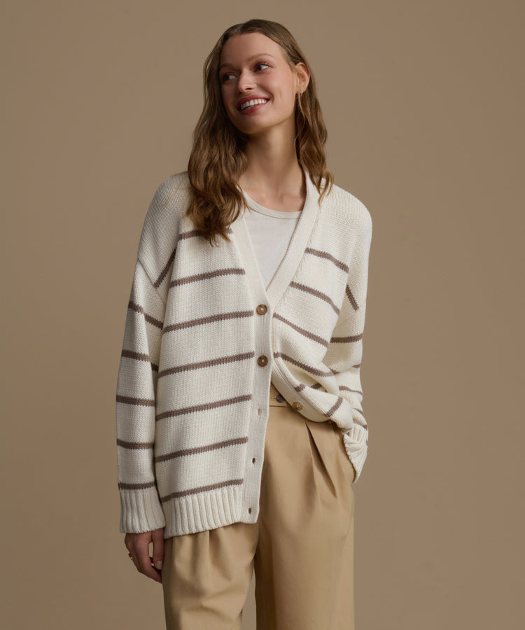 Soft Striped Cashmere Cardigan