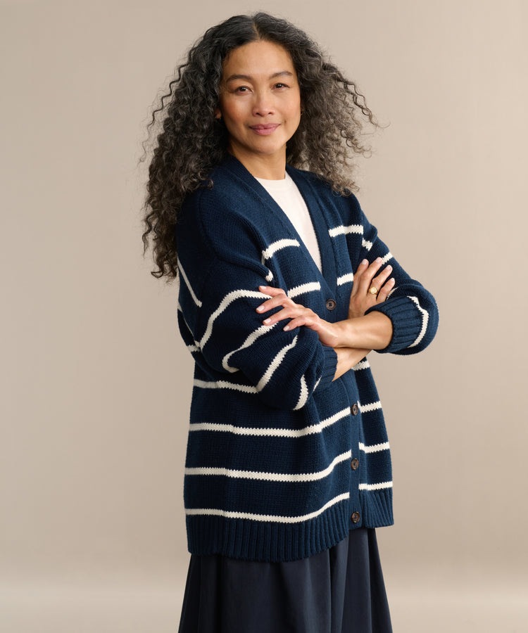Soft Striped Cashmere Cardigan