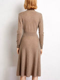 Long Sleeve Cashmere V Neck Flared Dress