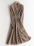 Long Sleeve Cashmere V Neck Flared Dress