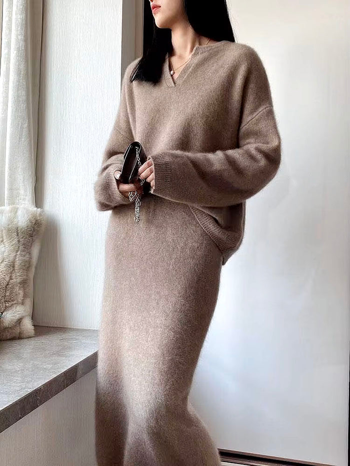 Cashmere Sweater & Midi Skirt Set