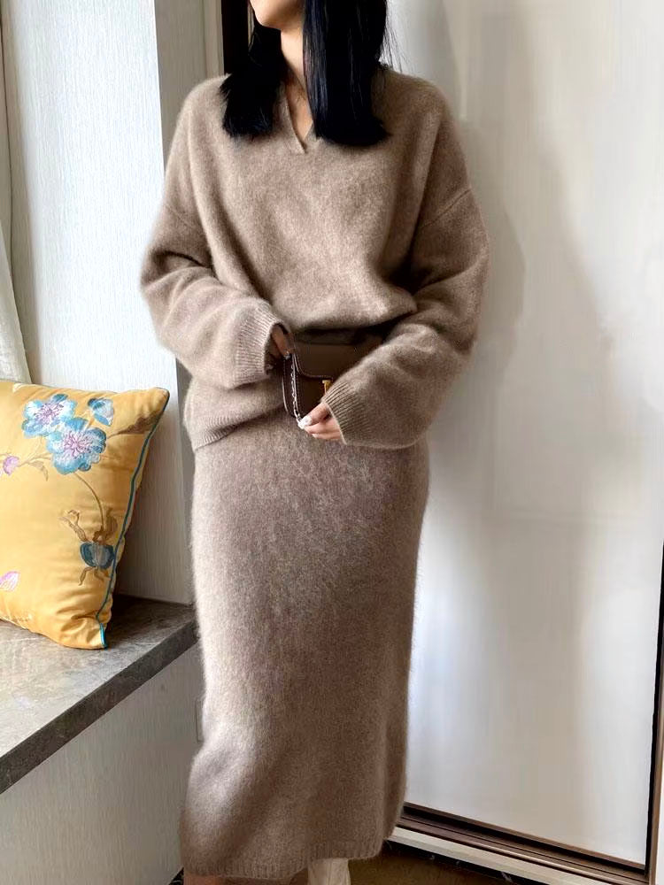 Cashmere Sweater & Midi Skirt Set
