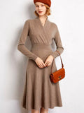 Long Sleeve Cashmere V Neck Flared Dress