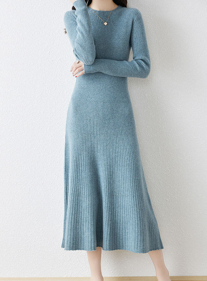 Wool Ribbed Knit Midi Dress