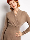 Long Sleeve Cashmere V Neck Flared Dress
