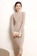 High Neck Knit Wool Midi Dress