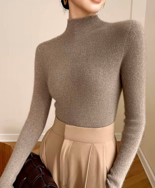 High Neck Cashmere Ribbed Turtleneck Sweater