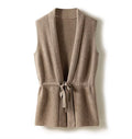 Wool Sleeveless Cardigan With Belt