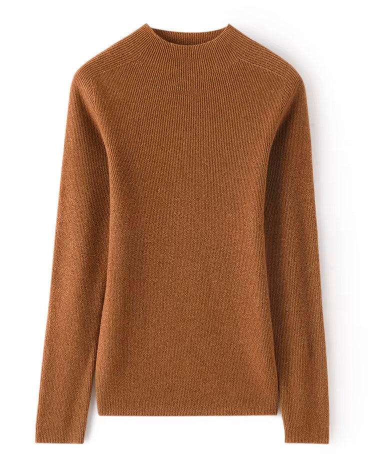 High Neck Cashmere Ribbed Turtleneck Sweater