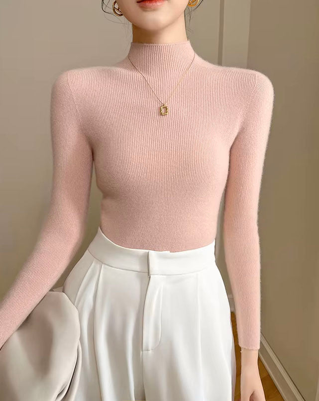 High Neck Cashmere Ribbed Turtleneck Sweater