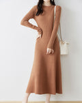 Wool Ribbed Knit Midi Dress