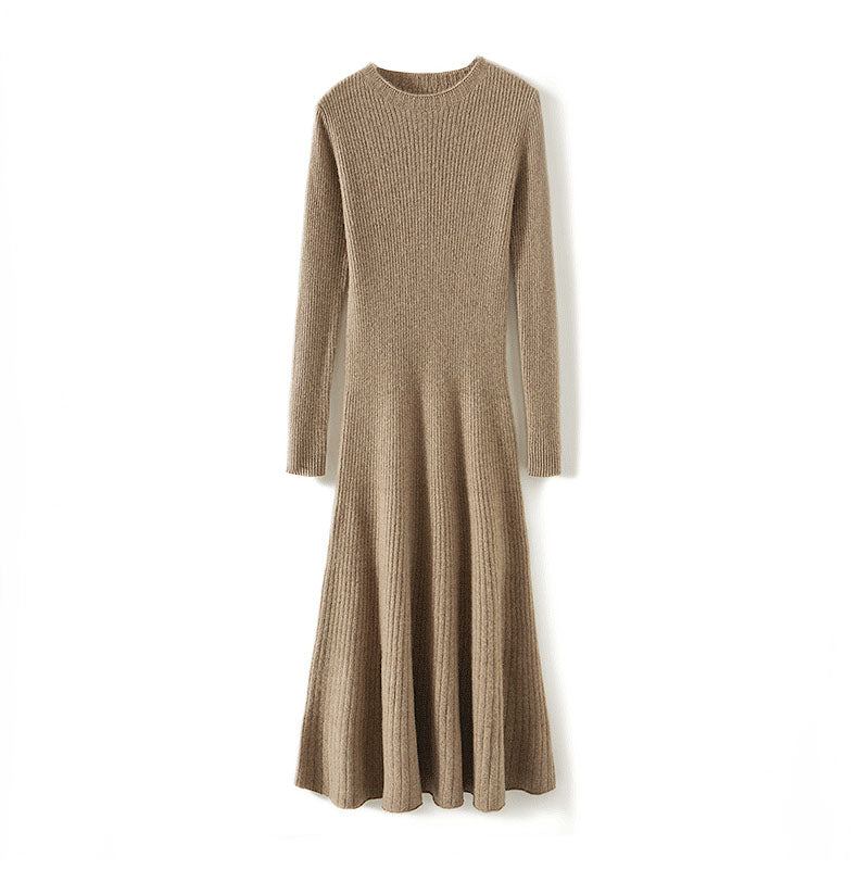 Wool Ribbed Knit Midi Dress