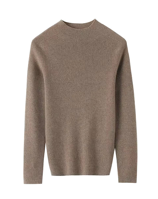 High Neck Cashmere Ribbed Turtleneck Sweater