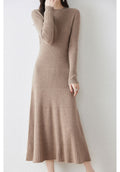 Wool Ribbed Knit Midi Dress