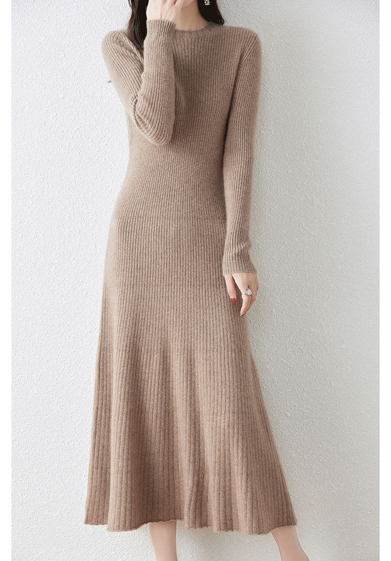 Wool Ribbed Knit Midi Dress