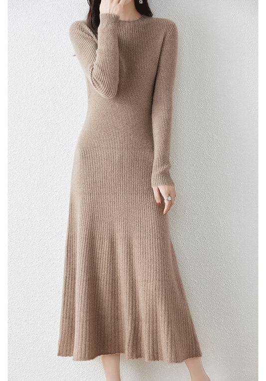 Wool Ribbed Knit Midi Dress