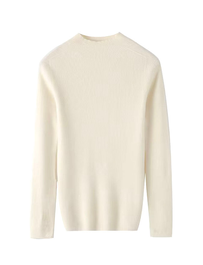 High Neck Cashmere Ribbed Turtleneck Sweater