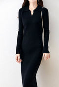 Polo Jumper Midi Knit Ribbed Wool Dress
