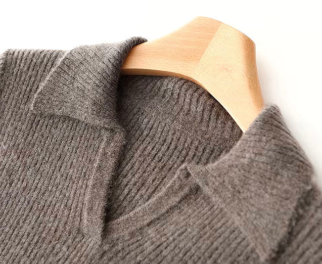 Polo Jumper Midi Knit Ribbed Wool Dress