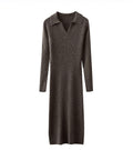 Polo Jumper Midi Knit Ribbed Wool Dress